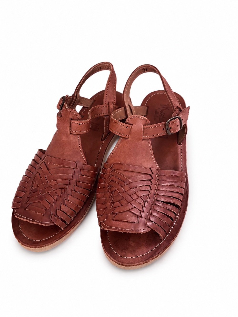 Macarena Collection Genuine Leather Huarache Sandals – Cognac Brown